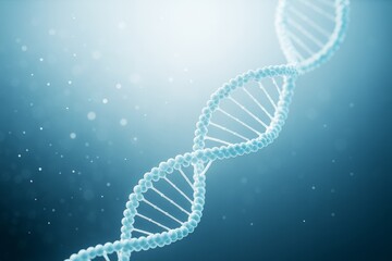DNA double helix structure in soft blue light with a scientific concept on a glowing background in 3d style.