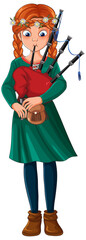 Red-Haired Girl Playing Bagpipes in Traditional Dress