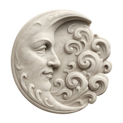 PNG Elegant moon sculpture with clouds.
