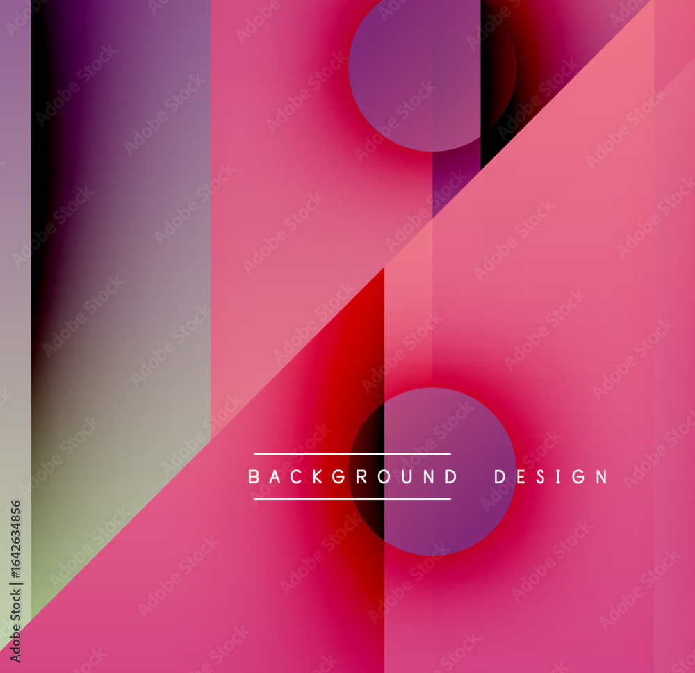 Poster abstract geometric composition. vibrant gradients, overlapping shapes create modern visual effect. p