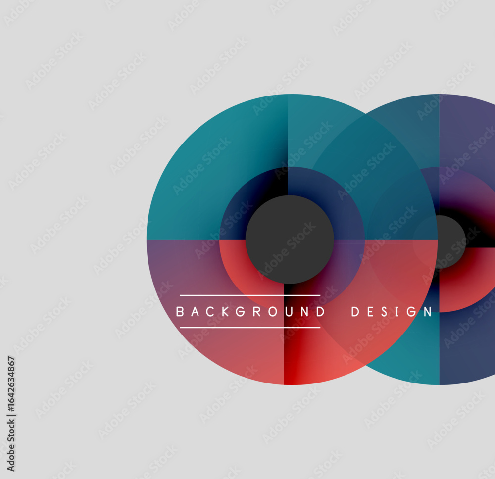 Poster abstract circles overlap, creating vibrant color gradients. text reads background design below centr