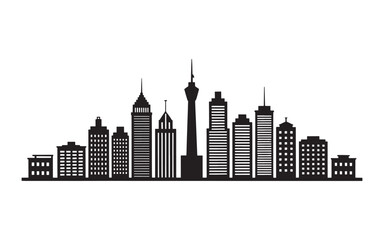 Fototapeta premium Cityscape Silhouette Modern Urban Skyline Illustration Black and White Design Depicting a Contemporary Metropolis with Various Skyscrapers
