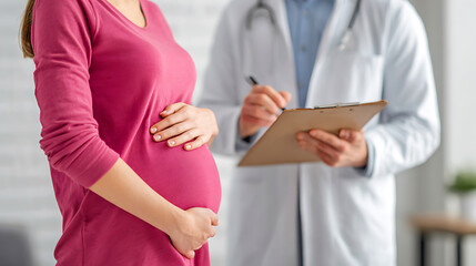 Pregnant woman consults with doctor during medical appointment