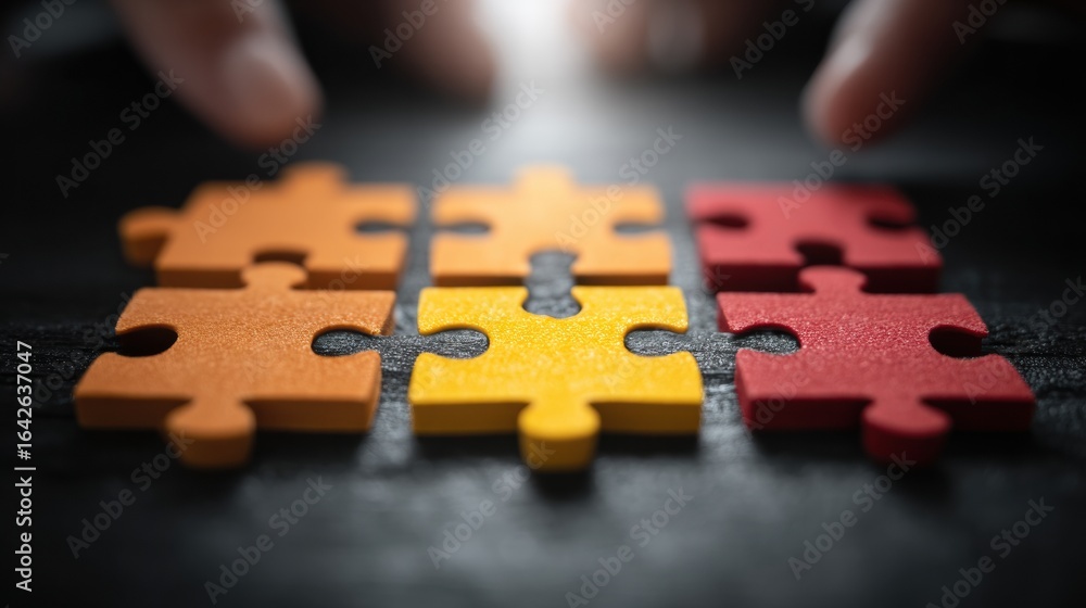 Poster high-quality collaborative teamwork puzzle assembly modern professional unity and problem-solving fo