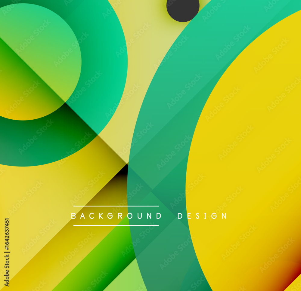 Poster abstract geometric shapes overlap. yellows, greens create dynamic visual effect. modern design eleme