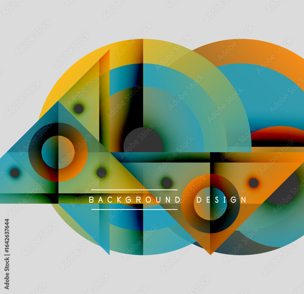 Aufkleber abstract geometric shapes overlap, creating vibrant colorful design. circles, triangles, squares for