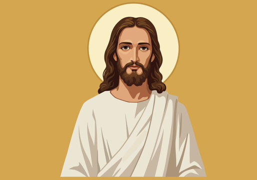 Jesus Christ Portrait with Halo and White Robe. - Powered by Adobe