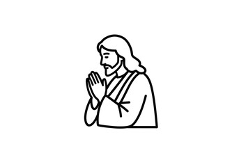 Jesus Christ Praying Black and White Line Art Illustration.