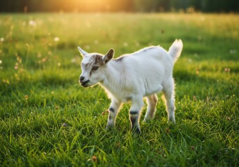 Obraz premium 子ヤギの夕暮れ時草原写真