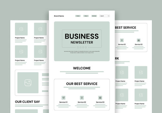 Modern Business Email Newsletter Website Wireframe Design Template