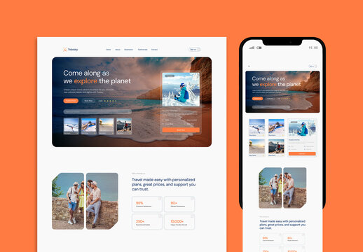 Modern Travel Agency Responsive Website Landing Page UI UX Design Template