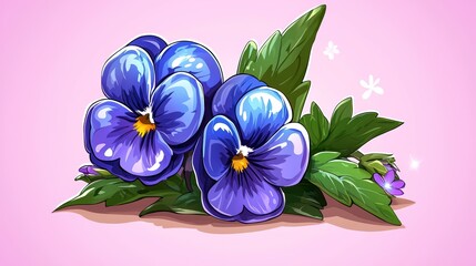 Vibrant Blue Pansies on Pink Background