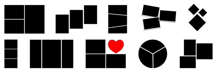 3 photos collage mockup. set of Empty collage for 3 pictures. Blank placeholders for images, poster, memories, scrapbooking, social media, album design mockup