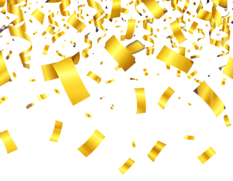 Shiny Metallic Gold Confetti Falling from Above, Isolated on Transparent Background - Powered by Adobe