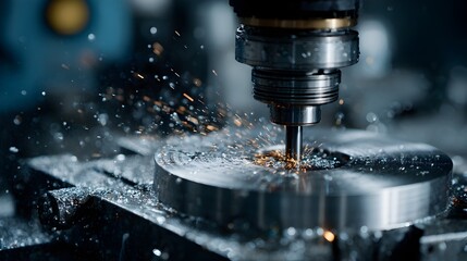 Close up Precision CNC Milling Machine During Metalworking Operation