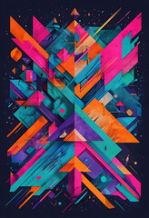 Geometric Shards Intersecting With Painterly Neon Layers