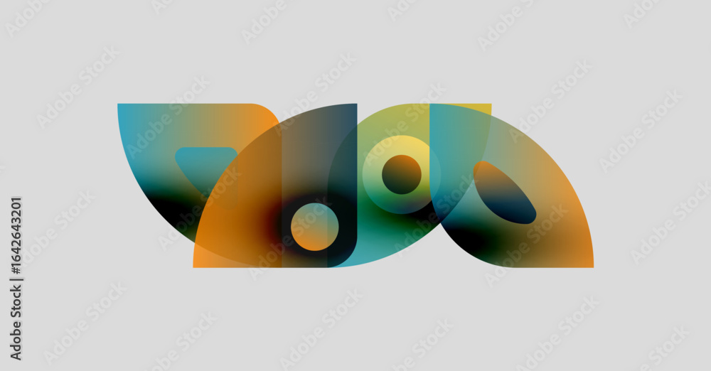 Aufkleber abstract shapes overlap, creating colorful design. gradient hues blend, forming dynamic composition 