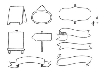 リボン 看板 フレーム かわいいイラスト装飾素材セット	