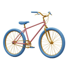 Fototapeta premium Pink And Blue Cruiser Bicycle With Gold Accents On Transparent Background