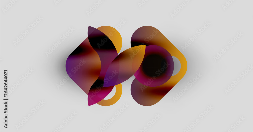 Poster abstract shapes overlap, creating vibrant color blends. soft gradients suggest movement, depth. mini