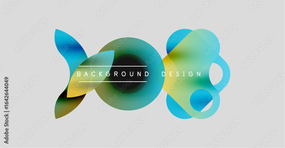 Poster abstract fluid shapes, vibrant colors, modern design. text reads background design centered within c