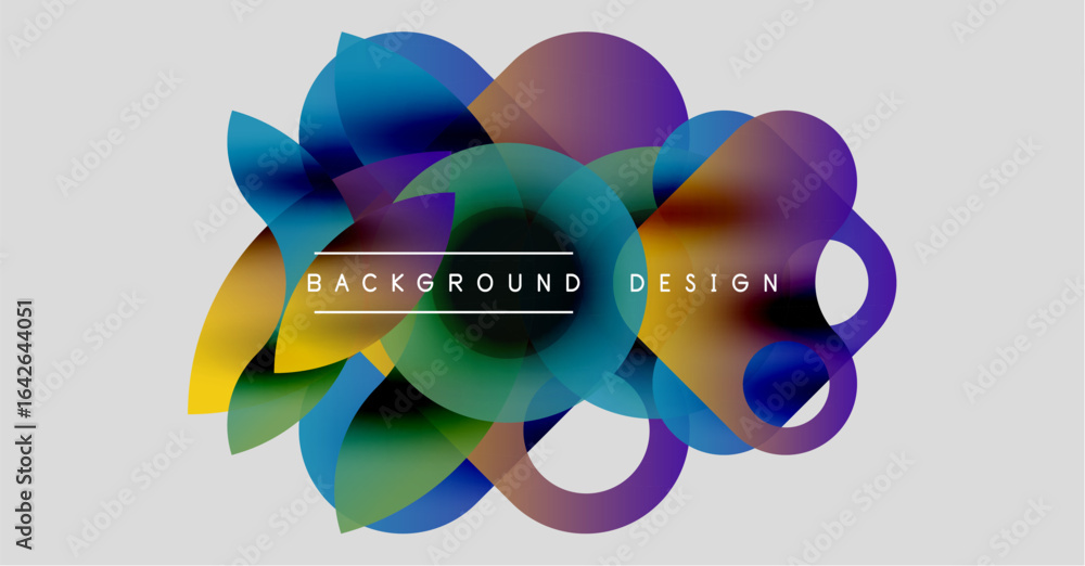 Poster abstract colorful shapes overlap, creating dynamic background design. gradient hues blend, offering 