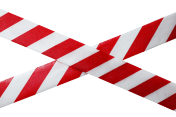 Red and white striped warning tape crossed isolated on transparent background