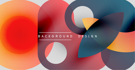 Abstract colorful shapes overlap. Gradient hues create dynamic visual effect. Text reads background design. Modern aesthetic.