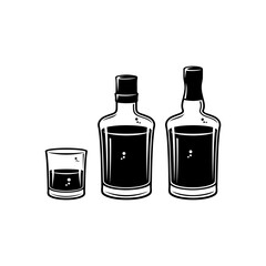 A glass and a bottle of whiskey 