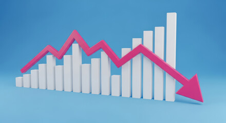 Dramatic Stock Market Downturn Visualization with a Red Arrow Plunging Through White Columns, Illustrating Economic Recession and Financial Crisis on Blue Backdrop
