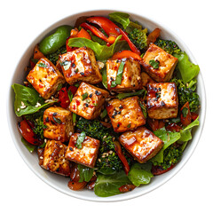 Tofu Stir Fry top view isolated on a white background