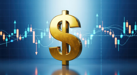 Golden Dollar Sign Against a Financial Chart Background Representing Investment Opportunities and Currency Strength in the Global Economy