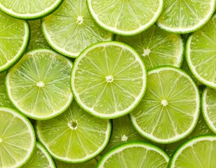 Macro photography of fresh lime slices overlapping in circular arrangement