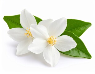 Professional botanical photograph of jasmine sambac flower with pristine white