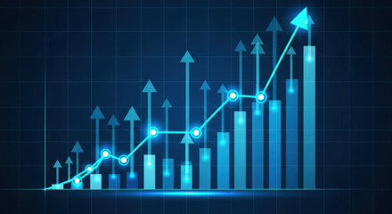 Fototapeta premium Visualizing Upward Trajectory A Dynamic Graph with Rising Bars and Arrows Symbolizing Growth, Progress, and Positive Trends in Business, Finance, and Overall Performance