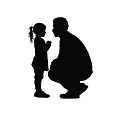 vector illustration of dad and daughter silhouette set, Black & White silhouette set