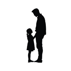 vector illustration of dad and daughter silhouette set, Black & White silhouette set