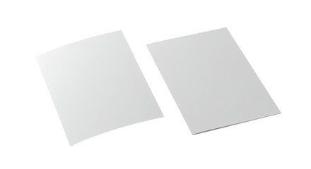 Two blank white paper sheets isolated on transparent background