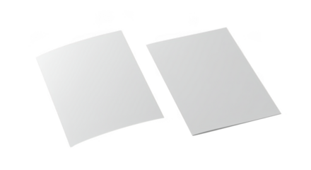 Two blank white paper sheets isolated on transparent background