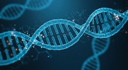 3D Render of DNA Strand Science Concept Blue Background.