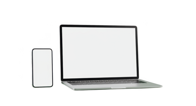 Modern laptop and smartphone mockups isolated on transparent background