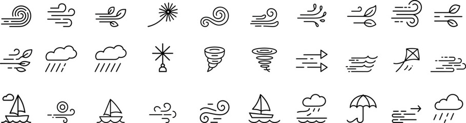 Vector set Wind line icons. Vector illustration