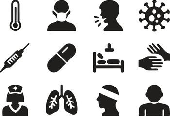 Silhouette Sickness Icons – Illness, Medical, and Health Condition Vector Set