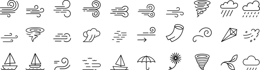 Wind line icon set. Outline icons contour prompt symbol vector wind icon set grid minimal line. vector illustration
