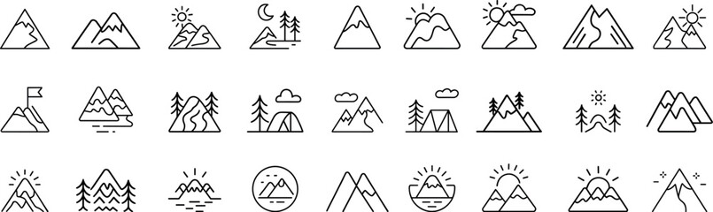Mountain vector icon set. Vector icons Minimalist vector collections.