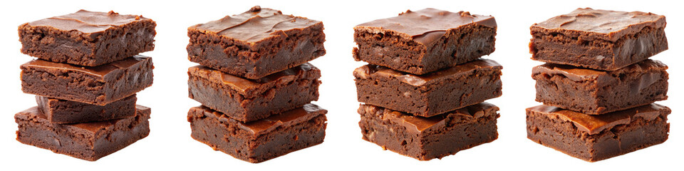 Four Stacks of Chocolate Brownies Isolated on Transparent Background, Dessert, Food Photography, Chocolate, Brownie, Sweet