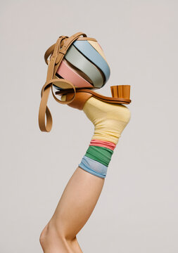 Creative Display of Colorful Accessories on Leg Wearing Vibrant 