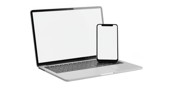 Modern laptop and smartphone mockup isolated on transparent background