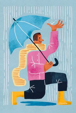 Autumnal background with person enjoying rain