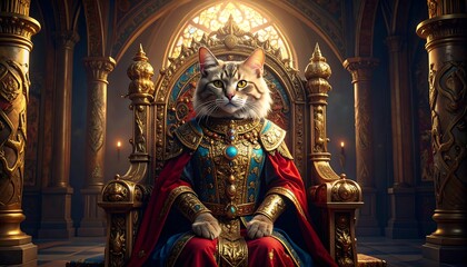Fototapeta premium Regal cat on ornate throne